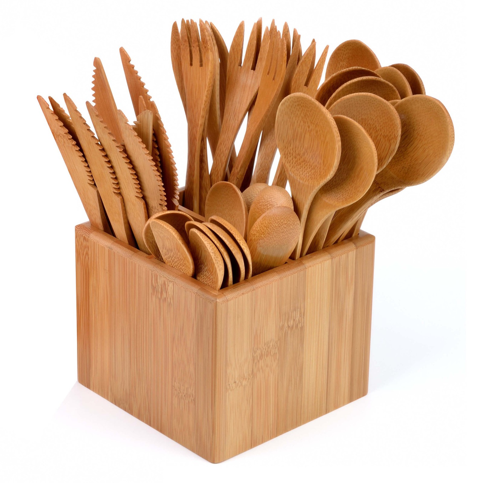 GRÄWE Bambus Besteck Set mit Bambus-Box Holzbesteck Partybesteck für 10 Personen