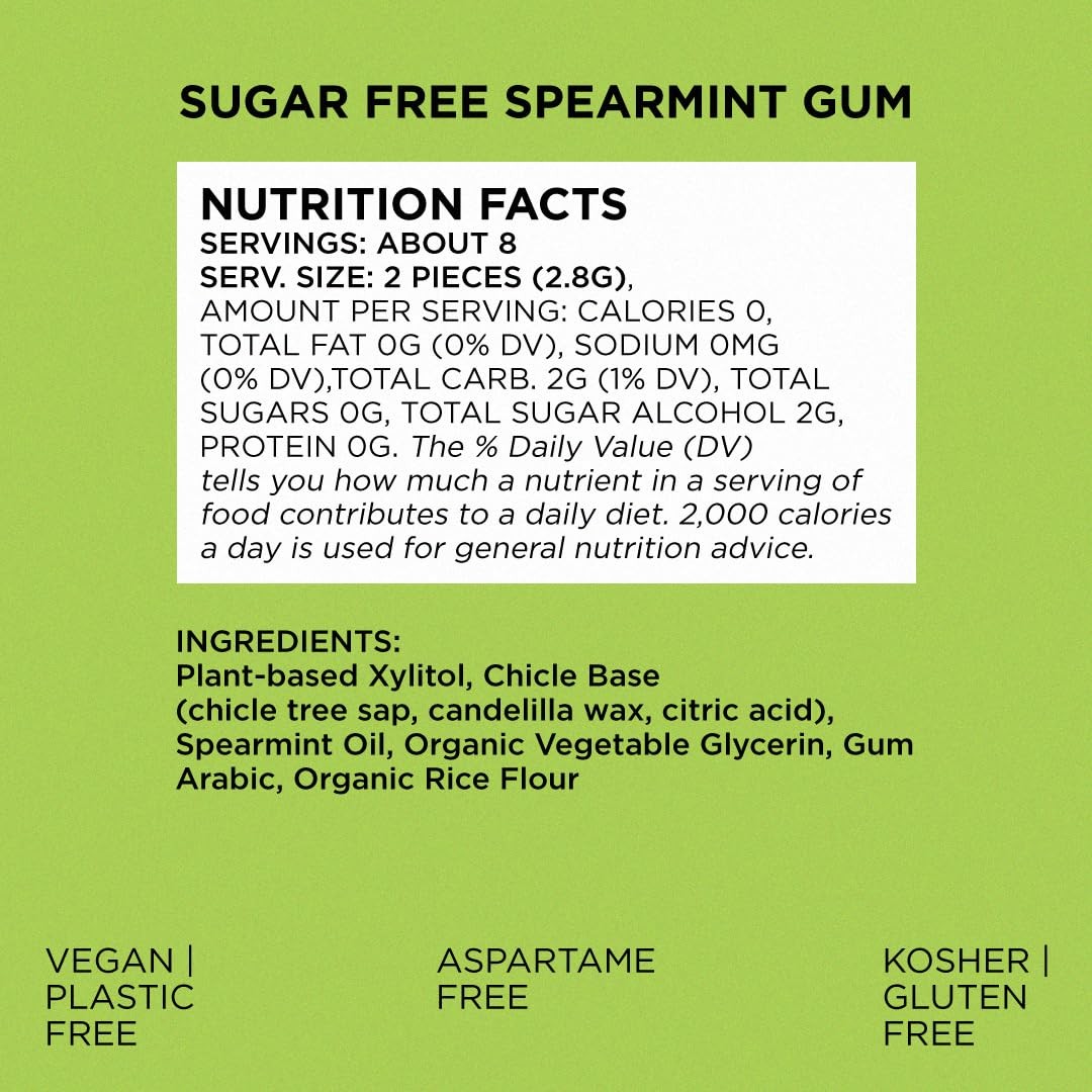 Simply Gum | Sugar Free Xylitol Chewing Gum | Spearmint | Pack of Six (90