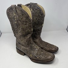 Corral VTG Brown Leather Studs Boots Western Cowgirl 10 M Square Toe A 1121