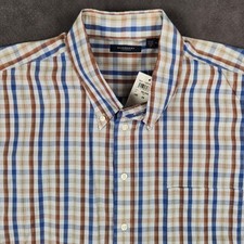 Burberry London Button Down Shirt Mens XXL Blue Brown Plaid Long Sleeve USA NEW