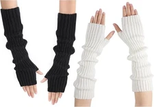 Arm Warmers - 2/1 Pairs Women's Long Fingerless Gloves Fashion Black&white