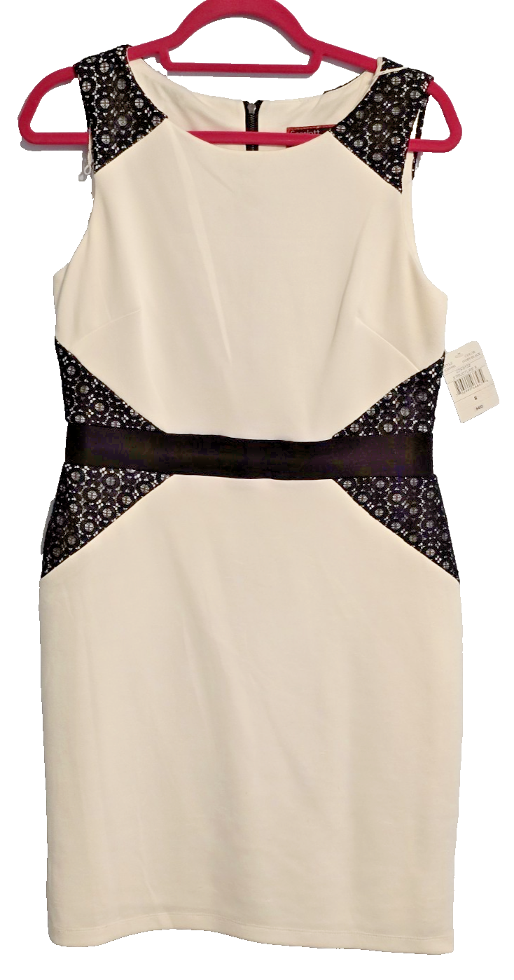 NWT Scarlett Women's White Sleeveless Black Lace Trim Dress Size 8