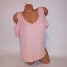 Attention Blouse Small Peach Orange Solid Cold Shoulder Short Sleeve New