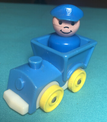 Vtg.Fisher Price Little People Baby Nursery TRAIN Toy and Blue Conductor W Cap.