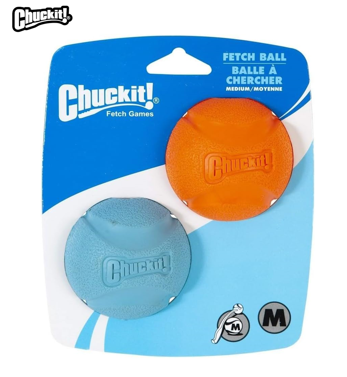 CHUCKIT! FETCH BALL DOG TOY DURABLE FLOATING BOUNCE RUBBER DOG BALL MEDIUM 2 PCK
