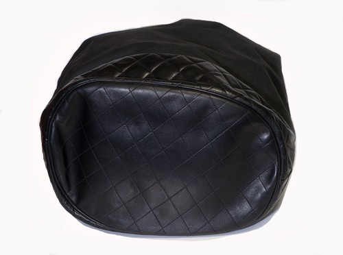 Vintage Chanel CC 1986-88 Black Quilted Leather Canvas Drawstring Bucket Bag - Picture 3 of 6