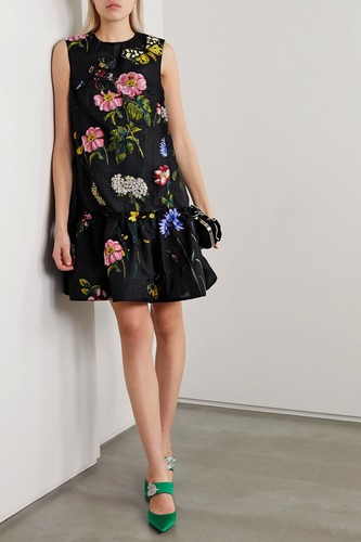 Oscar de la Renta Ruffled Fil Coupé Silk-blend Dress SZ 4 - NWOT RT $3.5K - Picture 2 of 6