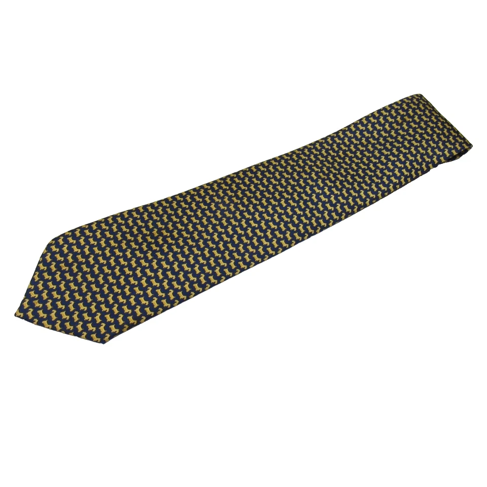 Corbata de seda para hombre Marks & Spencer estampado British Terrier hecha en el Reino Unido azul marino y dorado Foto 3 de 4