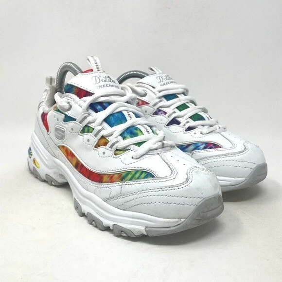 Skechers D lites Athletic Sneaker Wide Fit White Tye Dye Womens 8.5