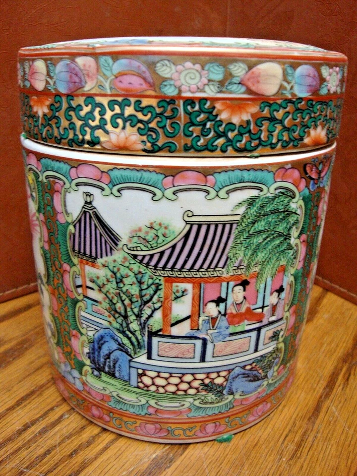 Rose Famille Vintage Anos 90 Chá Chinês Caddy Vasilha com Tampa ~ Medalhão Rosa F24 - Imagem 4 de 4