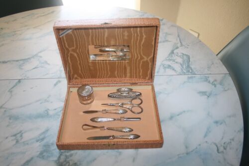 Vintage Sterling Silver Manicure Set Cased Art NOUVEAU Great Valentine Gift! - 第 1/3 張圖片