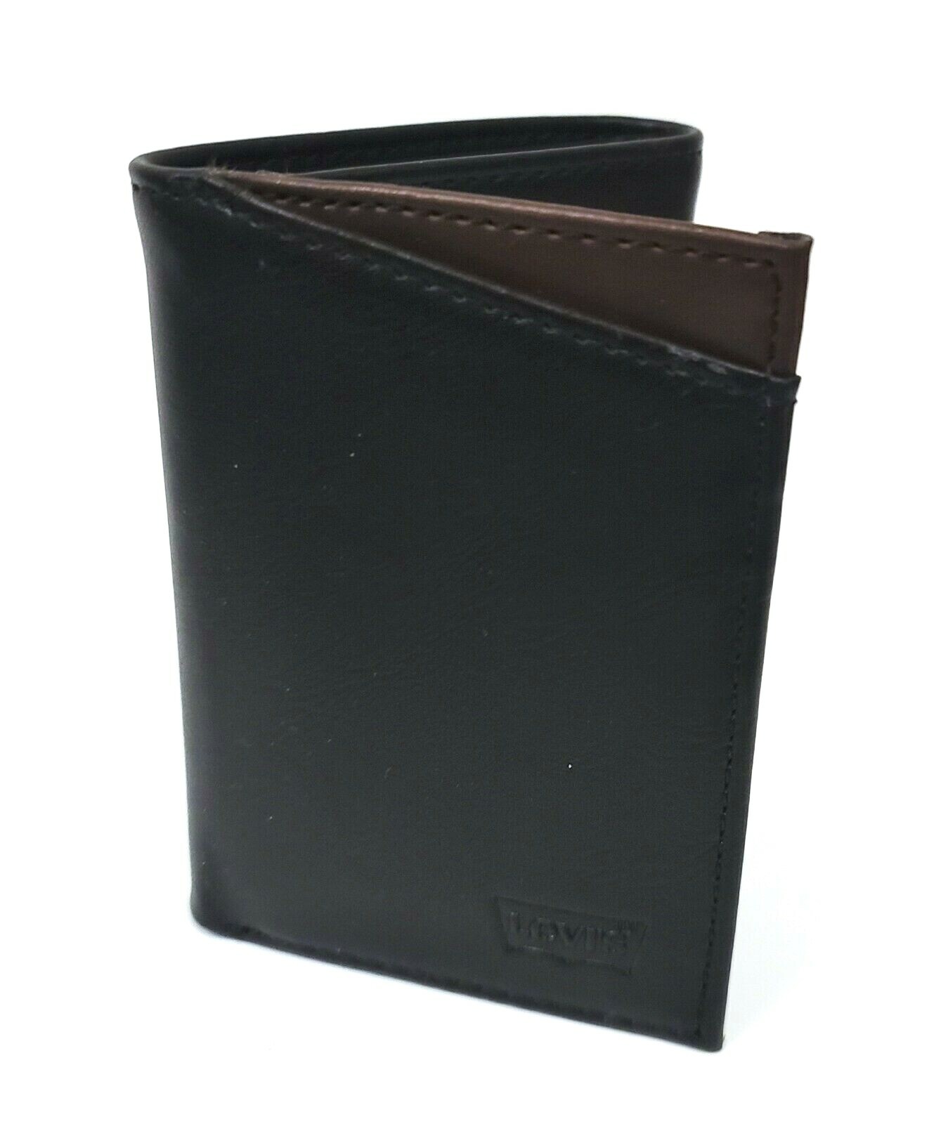 NEW LEVI'S BLACK,BROWN LEATHERETTE,LOGO,RFID TRIFOLD MEN'S WALLET eBay