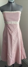 Camille la Vie pink white stripe dress 10 strapless lined midi side zipper