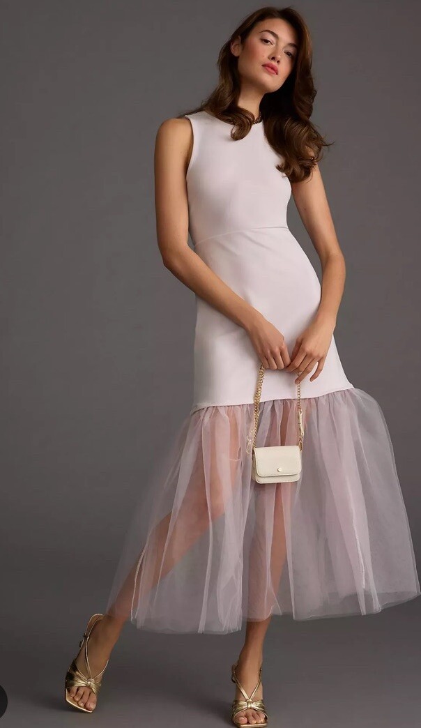 maeve tulle halter dress Anthropologie Tulle-Hem Slim Tank S Sequin Robe