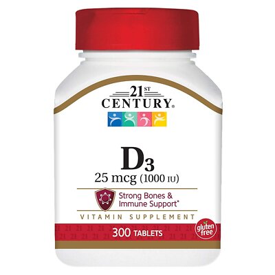 21st Century Vitamin D3 1000 IU Tablets Strong Bones & Immune Support 300 Count