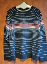 Timberland soft merino wool mens gray striped pull over sweater l lg warm heavy