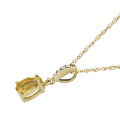 10k Yellow Gold Genuine Pear-Shape Citrine and Diamond Drop Pendant Necklace - Picture 2 of 5