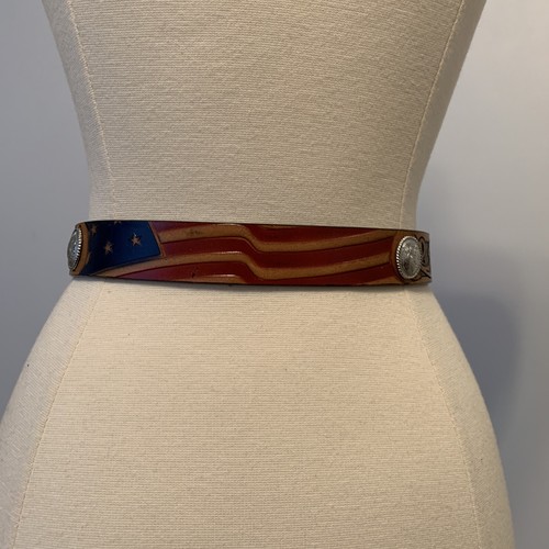 Justin American Flag Western Brown Embossed Leather Boy Belt Sz. 18 NWT Made USA - Picture 2 of 2
