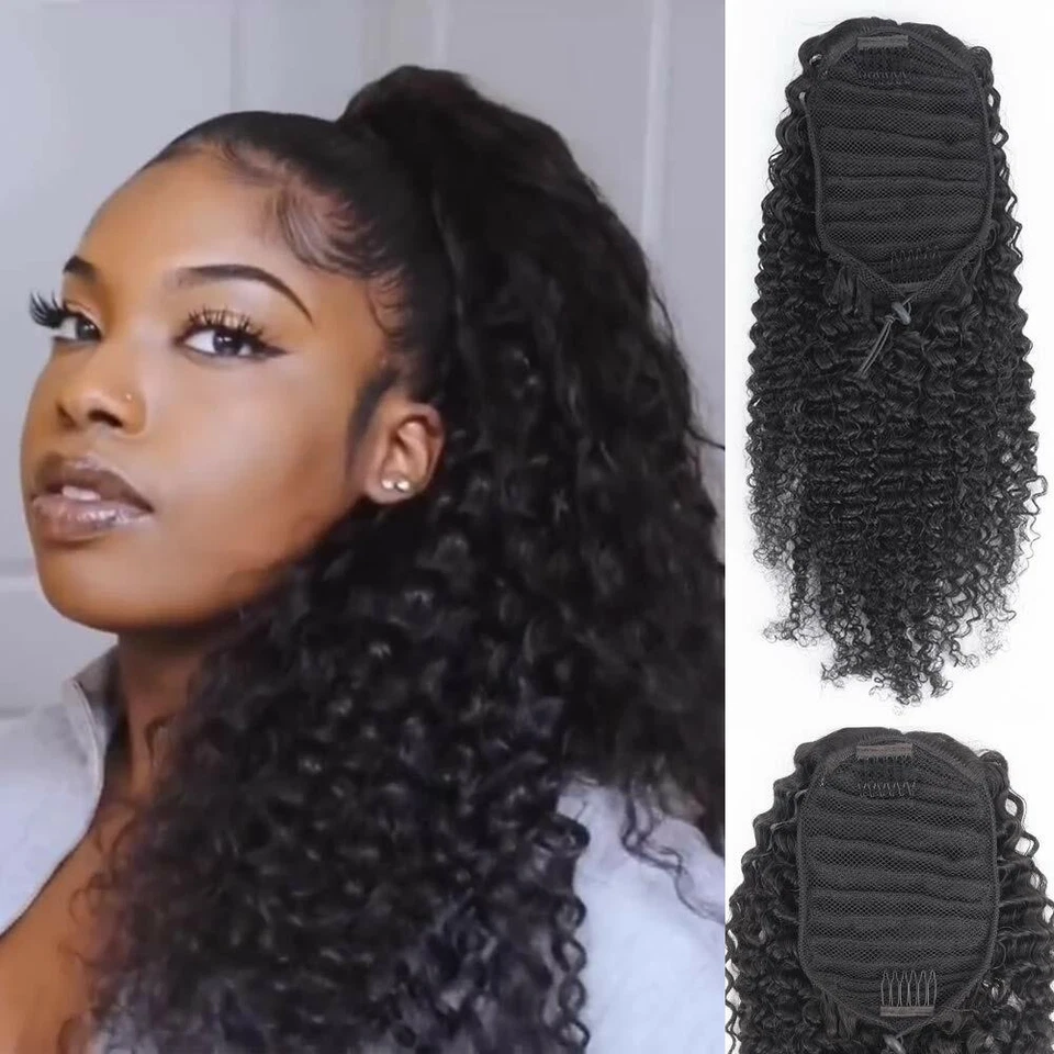 Extensiones de cola de caballo rizado rizado rizado cabello humano cola de caballo Foto 2 de 4