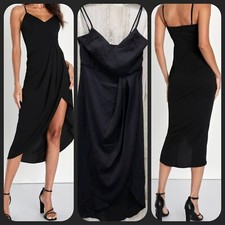 LULUS Black Reinette Lightly Pleated Tulip Split V Neck Dress Size XL**NWOT**