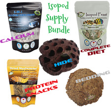 Isopod Supply Bundle Isopod food and treats plus bedding and hide 