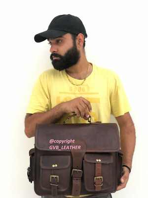 15 Puro Pelle Moto Bicicletta Bisaccia Affliggere Marrone