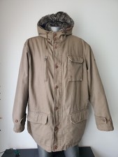 Timberland Men Brown Canvas Barn Coat Sherpa Lined Hood Waterproof size 2XL