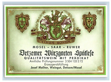 Vintage Detsemer Murgarten Spalese Vinum Bonum German Wine Label Original S82E