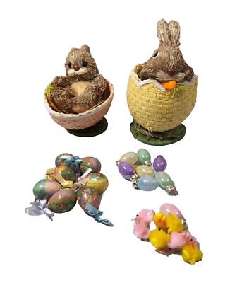 Mixed Fun Lot Of 25 Easter Decor Easter Rabbit Bunny Miniature Eggs Chicks Bulbs
