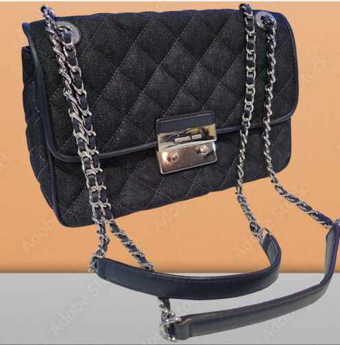 Michael Kors Sloan Chain Shoulder Bag Dark Blue Quilted-Denim