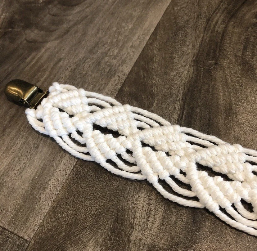 Set of 2 - Handmade Macrame Pacifier Clips - White - Image 3 of 4