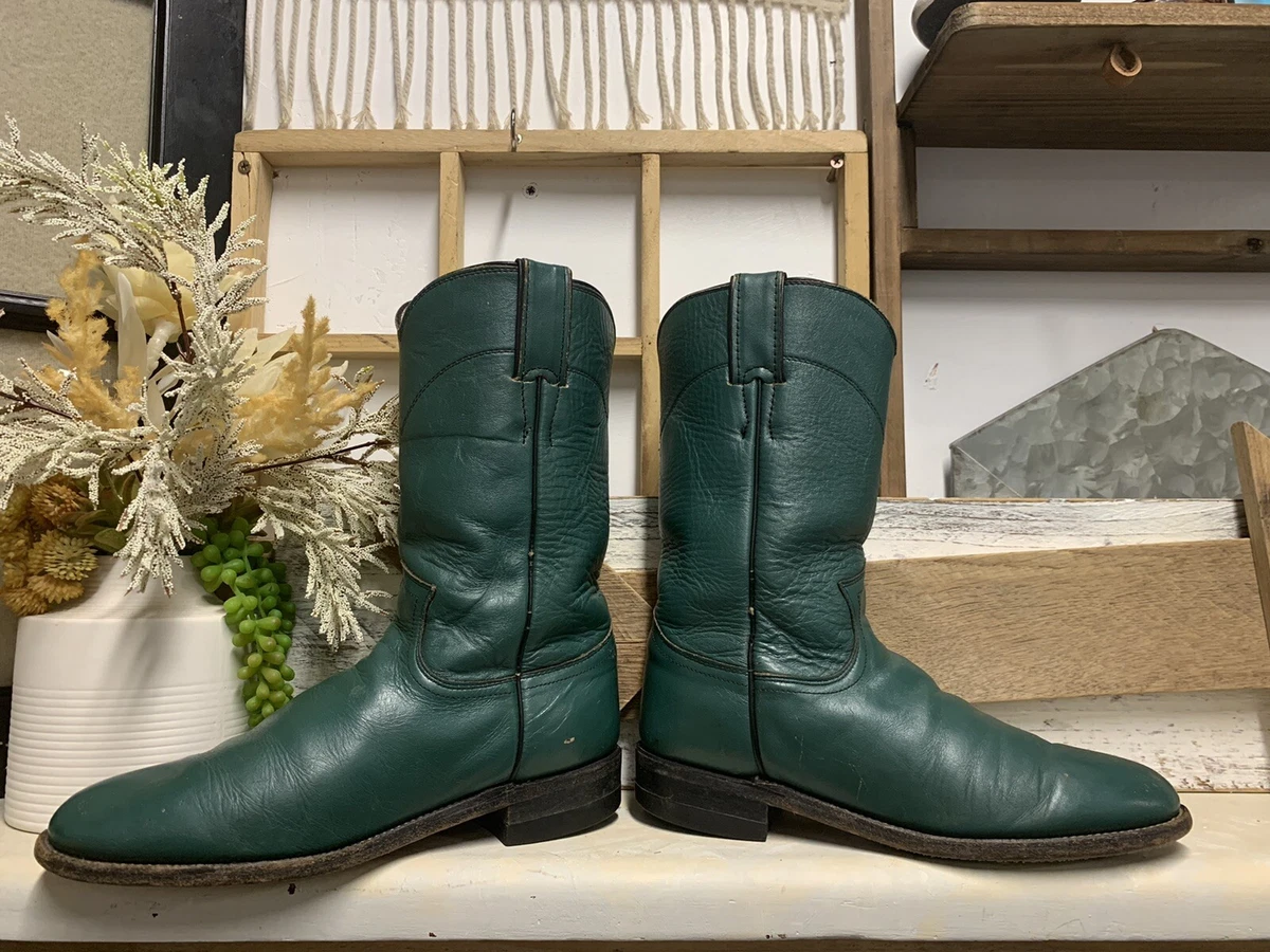 Justin Ropers Womens 6 B Green Leather Kicks Western Cowboy Boots