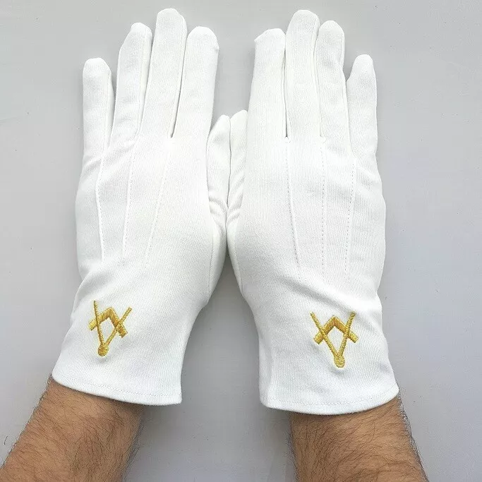 GANTS COTON BLANC FRANC MAÇON BRODERIE EQUERRE ET COMPAS