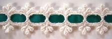 2 3/4 Yds. Vintage Wrights Ivory Venise Lace/Green Satin 7/8" Sewing Trim L-14
