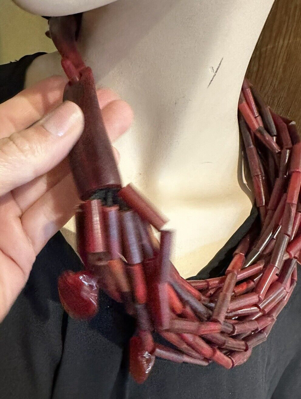 Chunky Exquisite Red Cherry Multi Strand Plastic … - image 3