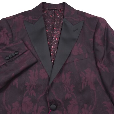 $798 Robert Graham Reggie Wine Red Floral Jacquard Dinner Jacket Mens Size 40R