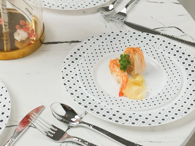 Vajilla de plástico 120 piezas platos de plástico plateados cucharas tenedores y cuchillos para fiesta Foto 4 de 4