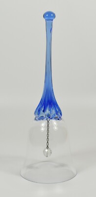 Sehr hübsche große Tischglocke aus blauem und klarem Glas ~ Klöppel mit Facettenschliff
