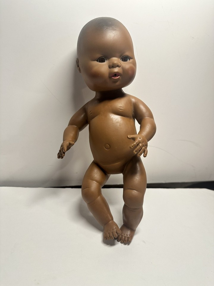 VINTAGE PLATED MOULDS AFRICAN AMERICAN BABY DOLL 10” DRINK WET TOY 1961