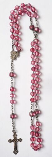 Chapelet ancien en verre rose et argent massif rosaire rosary  - Afbeelding 1 van 6