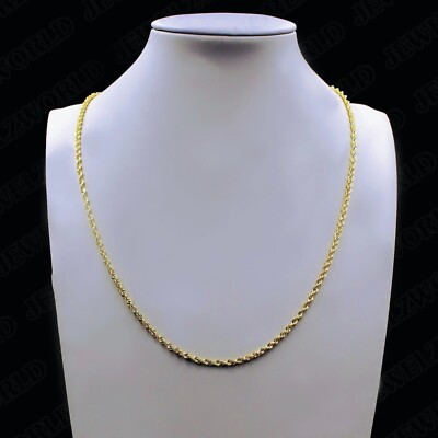 14K Yellow Gold Diamond Cut Rope Over Silver Chain Necklace 18