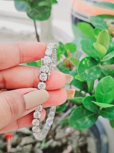 12.00 Ct Round Real Moissanite Tennis Single Line Bracelet 14k Solid White Gold - Picture 3 of 7
