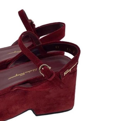 Salvatore Ferragamo Red Suede Platform Strappy Sandals [Size6.5/VG