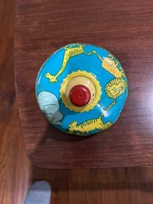 Vintage Ohio Art Colorful Tin Spinning Top With Wood Handle Zoo Animals