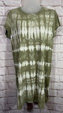 Gap Olive Green Tie Dye Crew Neck Short Sleeve T Shirt Dress Large Cotton Modal