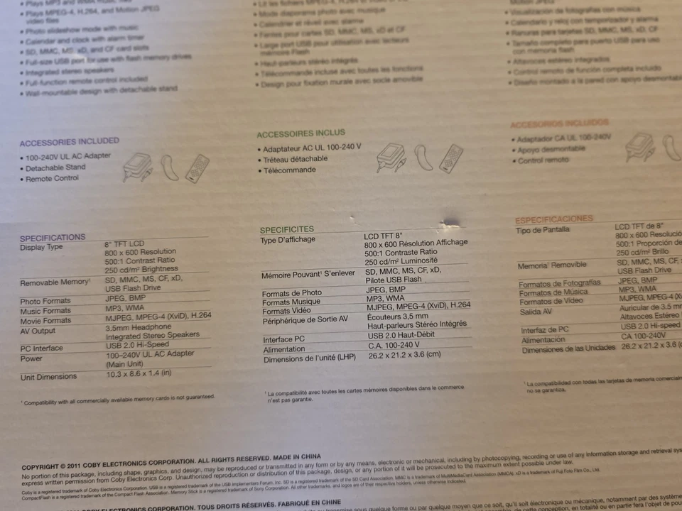 Coby DP860 8” Digital Photo Frame with remote control - Image 4 of 4