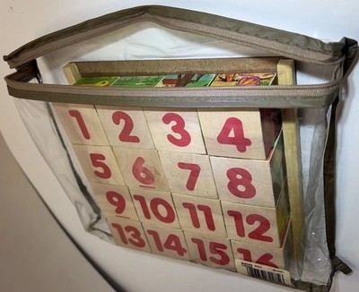 Kids Wooden Block Set, Clementoni, 6 in 1 Puzzle, Pictures & Numbers, Used, VTG
