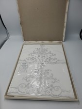 Vintage Hand Embroidery Linen Pillow Case set New In Original Box