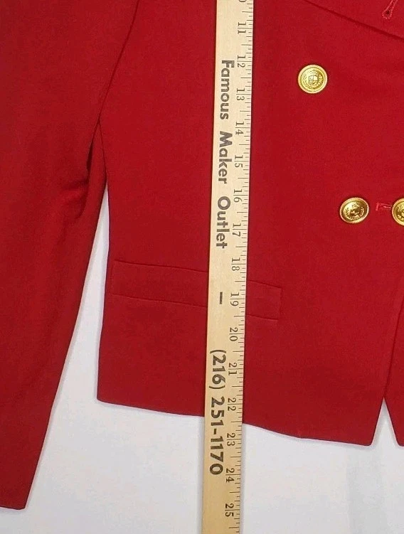 Blazer corto Liz Claiborne Union de colección para mujer 8P rojo lana dorado botón pecho doble Foto 4 de 4