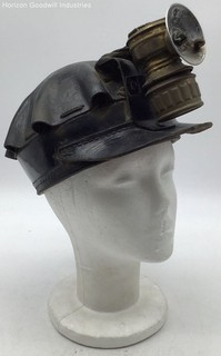 VNTG Turtle Shell Hardened Leather Coal Miner's Hat W/ Guys Drop Carbide Lamp